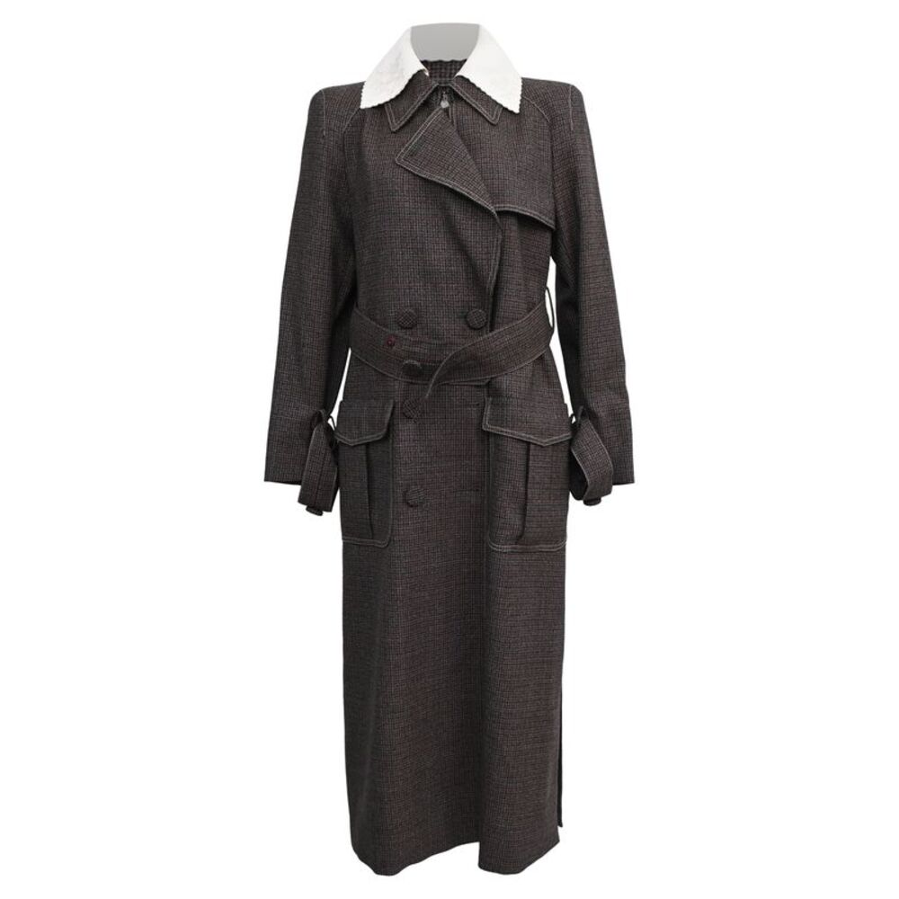 Fendi Gingham Double-Breasted Coat in Brown Wool
